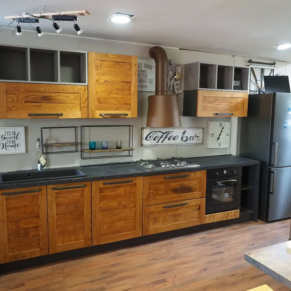 CUCINA lineare Outlet etnico Cucina moderna vintage alta legno SCONTATA 59%