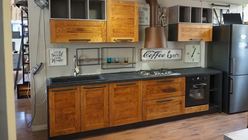 CUCINA lineare Outlet etnico Cucina moderna vintage alta legno SCONTATA 59%