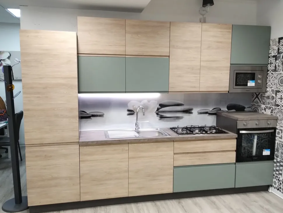Cucina moderna lineare Cucina new kelly 330 grigio e salvia Artigianale a prezzo scontato