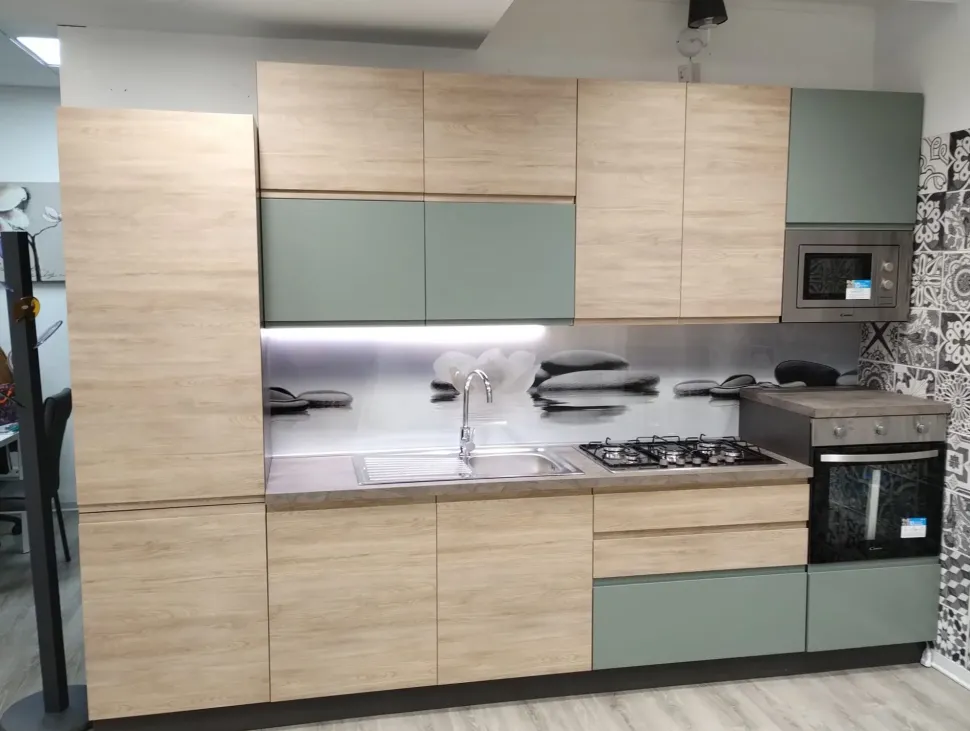 Cucina moderna lineare Cucina new kelly 330 grigio e salvia Artigianale a prezzo scontato
