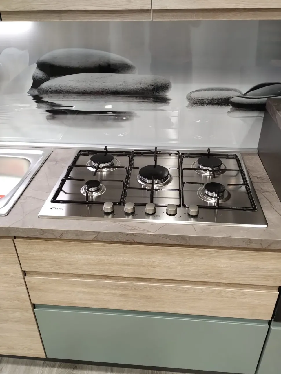 Cucina moderna lineare Cucina new kelly 330 grigio e salvia Artigianale a prezzo scontato