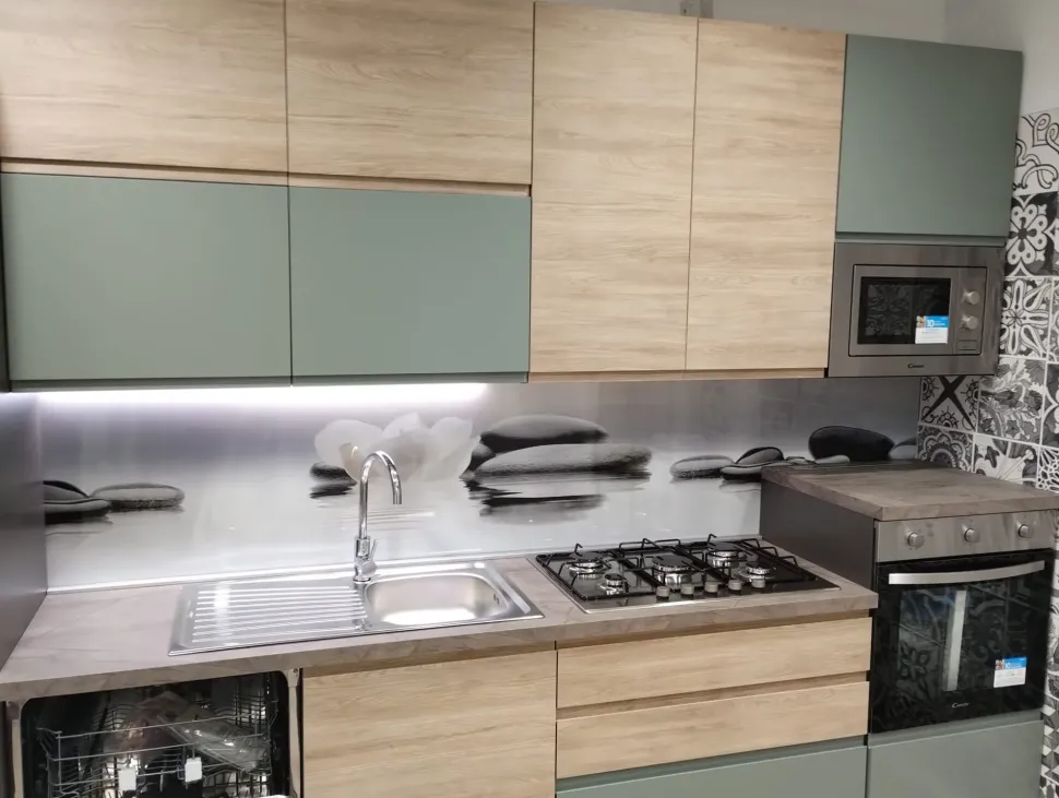Cucina moderna lineare Cucina new kelly 330 grigio e salvia Artigianale a prezzo scontato