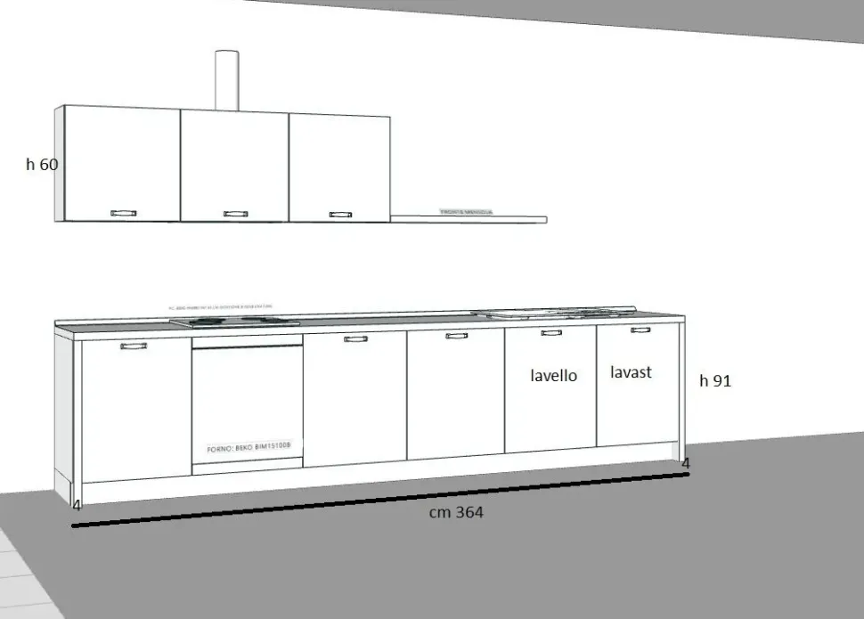 Cucina moderna nordic celeste, effetto legno, scontata 53%. Progettata da un interno.