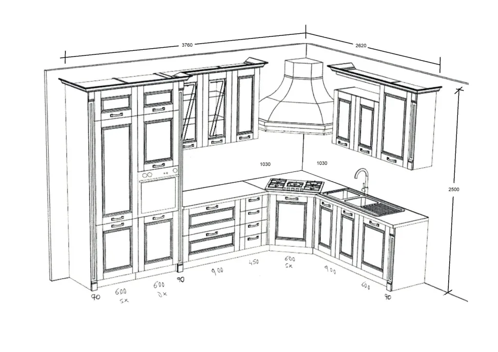 Cucina noce country ad angolo Doppio dentello Artigianale in offerta