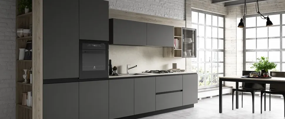 CUCINA Primacucine lineare Zoe grafite e zoe grafite e silvermine SCONTATA