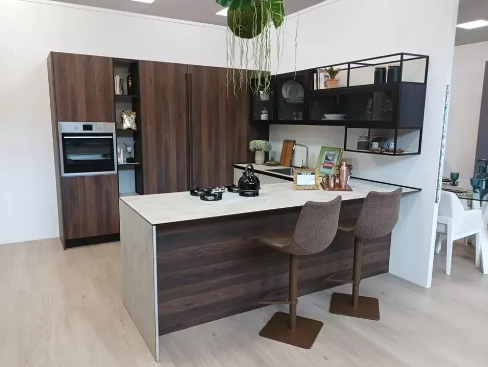 Cucina Rovere caffè con penisola Artigianale con uno sconto imperdibile