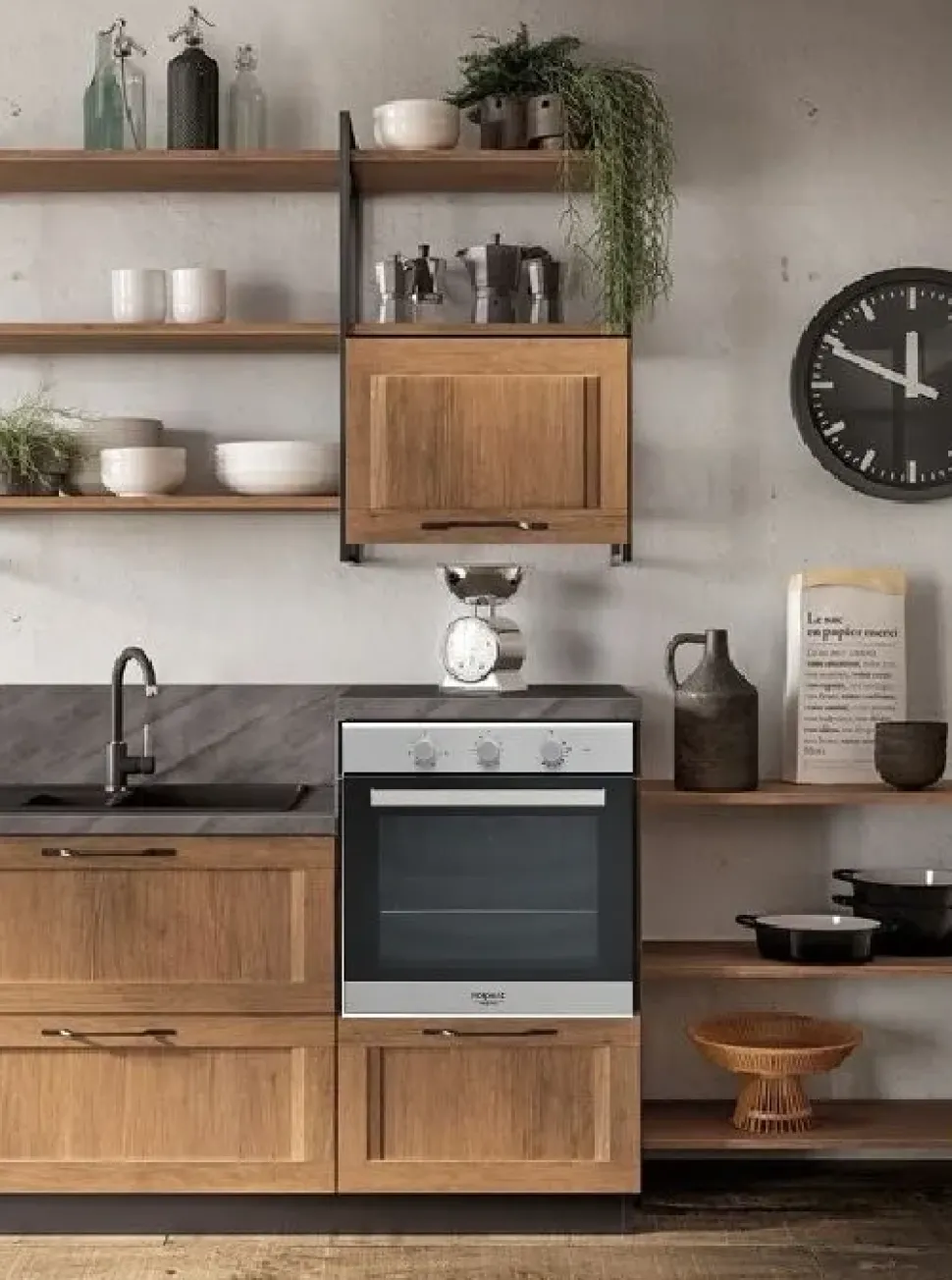 Cucina rovere chiaro industriale lineare Collezione esclusiva cucina river indsutrial moderna a soli 5990€