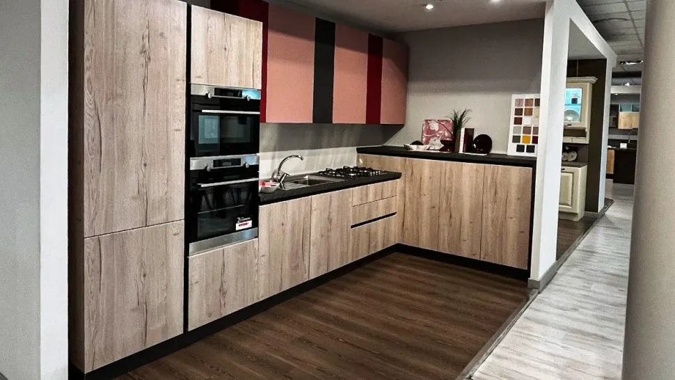 Cucina rovere chiaro moderna ad angolo Hilary Mobilturi in Offerta Outlet