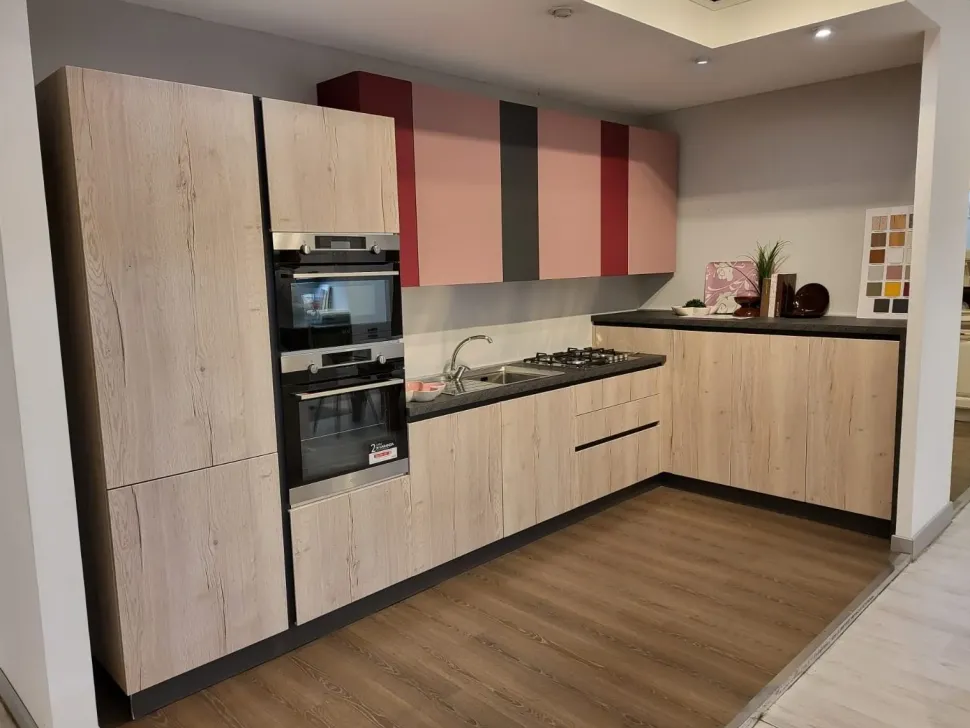 Cucina rovere chiaro moderna ad angolo Hilary Mobilturi in Offerta Outlet