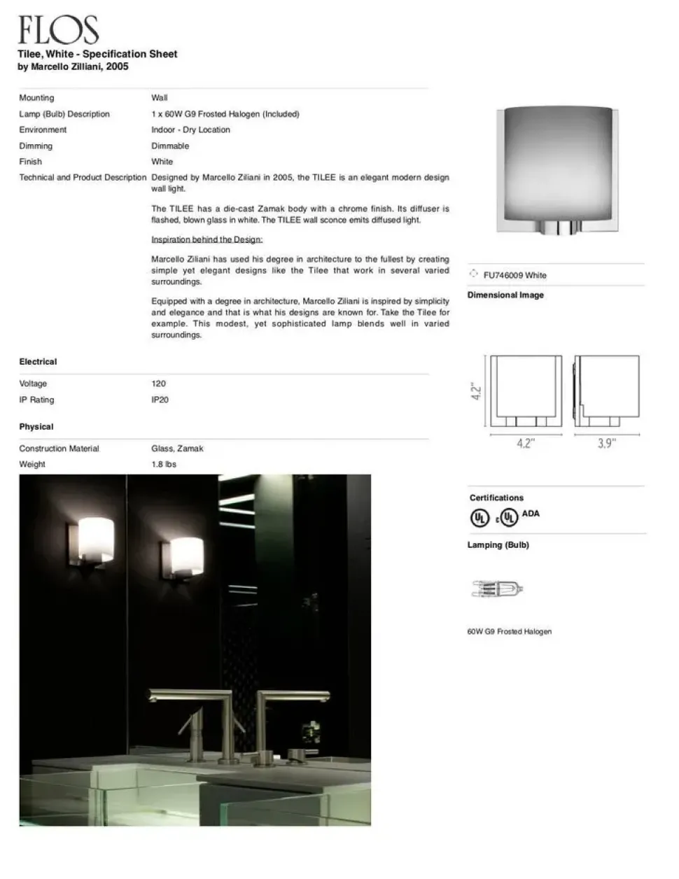 Da parete applique in metallo Tilee flos lampada da parete Flos in Offerta Outlet