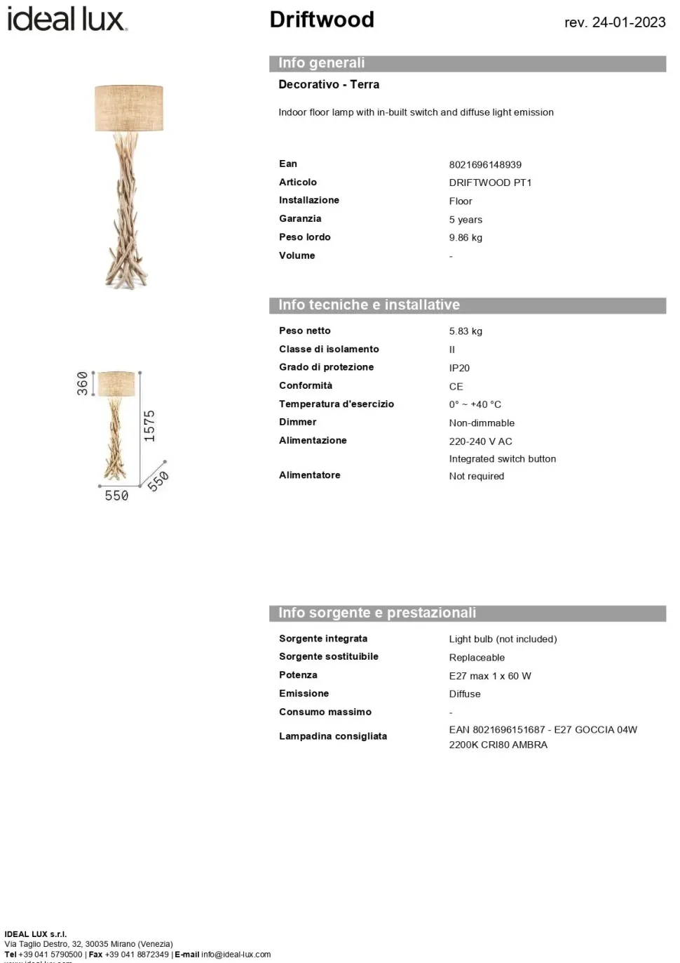 Da terra stile Etnico Lampada a piantana drift wood Ideal lux in saldo