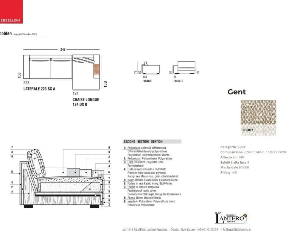 Divano Divano con penisola holden Verzelloni: con uno SCONTO ESCLUSIVO del 29%