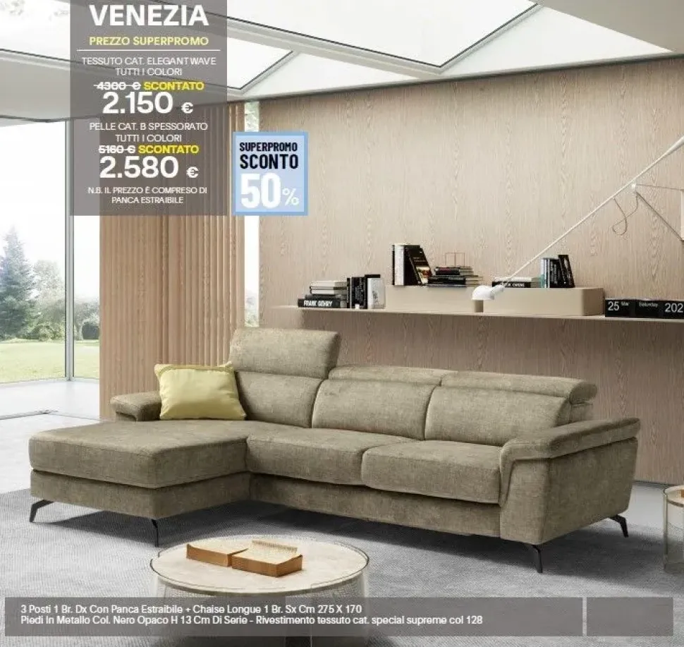 Divano moderno tessuto Venezia di Sofangel con sconto del - 50%