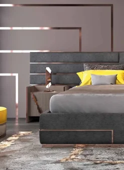 Letto imbottito con giroletto Letto acciaio oro rosa Md work a prezzo scontato