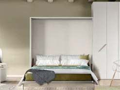 Letto in legno a scomparsa Letto a scomparsa matrimoniale color bianco frassinato, made in italy Artigianale a prezzo ribassato