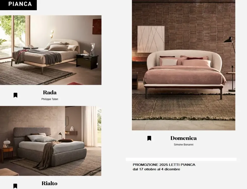 Letto matrimoniale con piedini Promoletti Pianca a prezzo ribassato