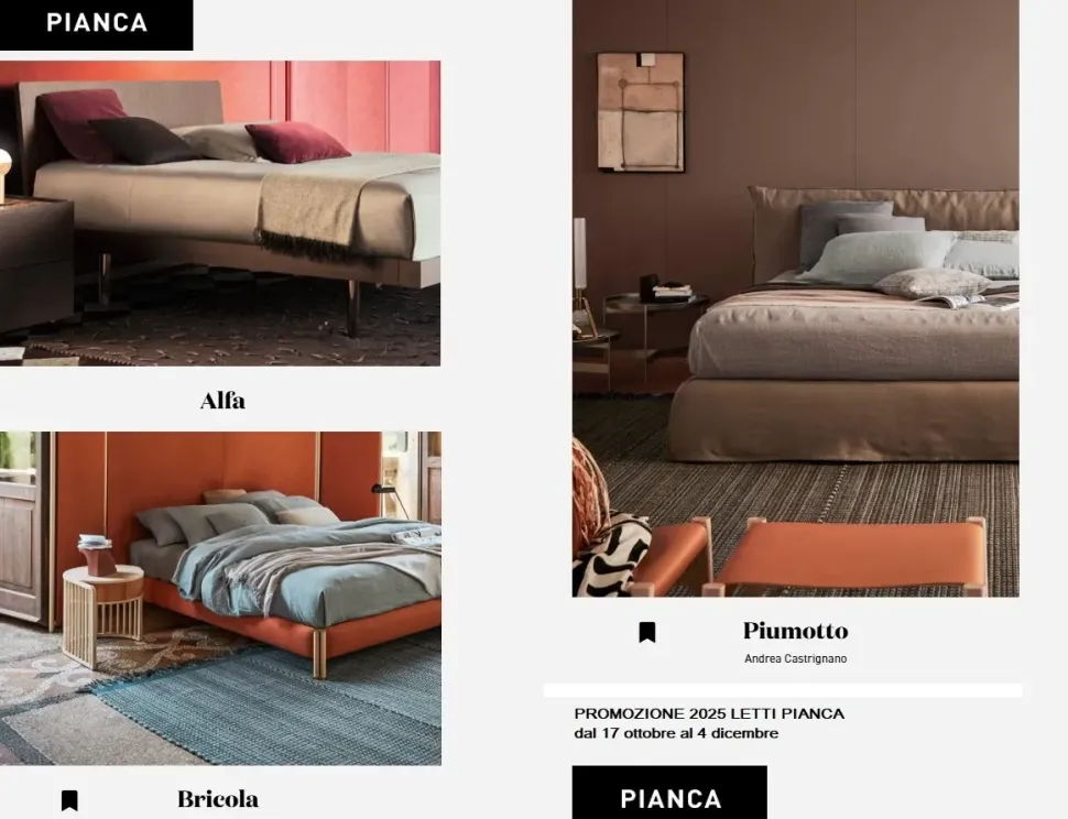 Letto matrimoniale con piedini Promoletti Pianca a prezzo ribassato