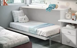 Letto moderno a scomparsa orizzontale in finitura bianco frassinato. Artigianale, scontato del 48%.