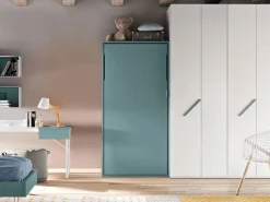 Letto salvaspazio verticale, a scomparsa in finitura laguna. Artigianale, 48% di sconto!