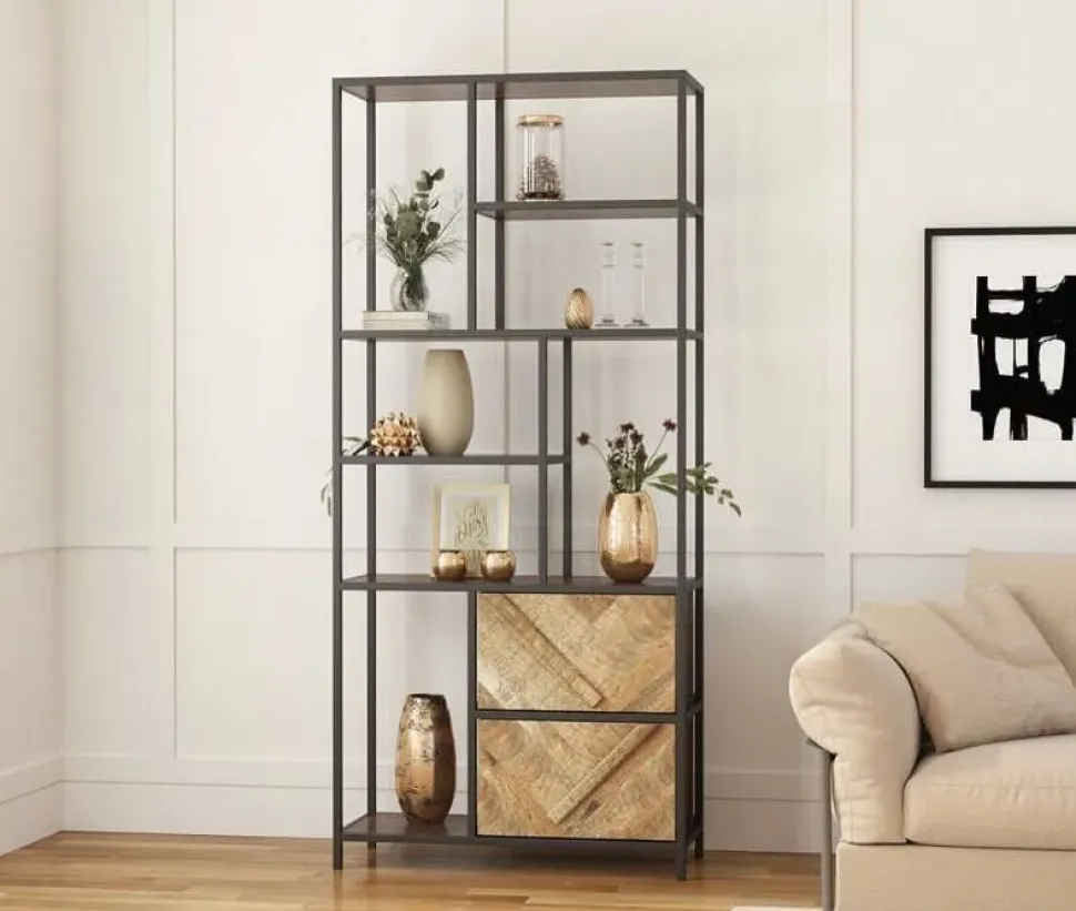 Libreria Outlet etnico in legno scontata -58%: scopri Libreria rennes natural con 2 cassetti