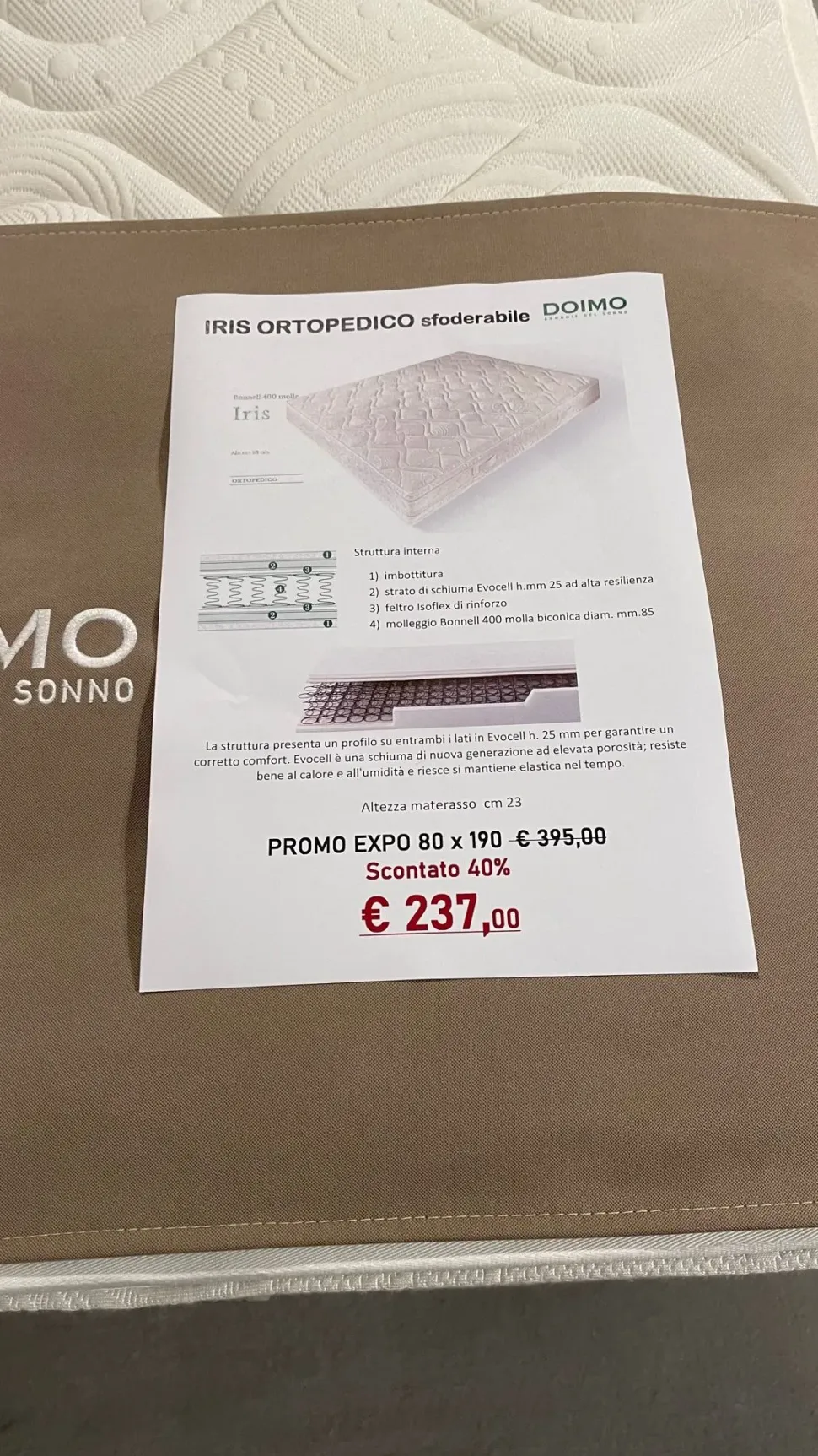 Materasso molle singolo Doimo armonie del sonno a prezzo ribassato