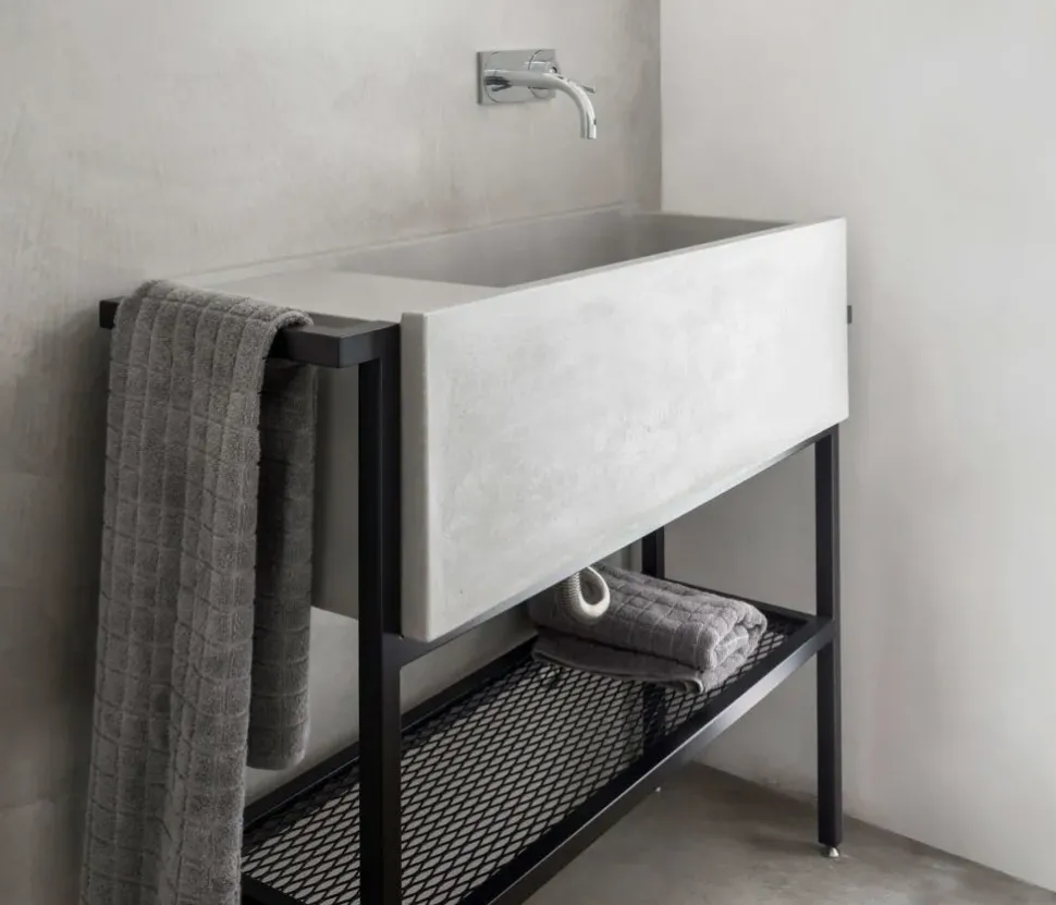 Mobile bagno A terra Elledue lavabo in calcestruzzo con struttura free-standing 105x35x86h cm Moab 80 con forte sconto