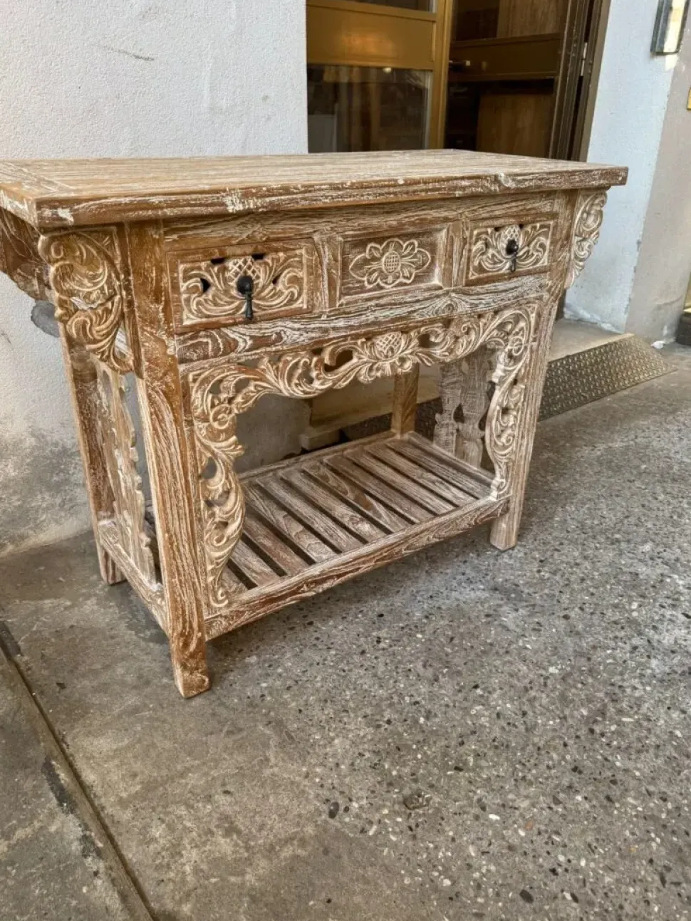 Mobile per la sala da bagno Outlet etnico Consolle bagno teak decapata in Offerta Outlet