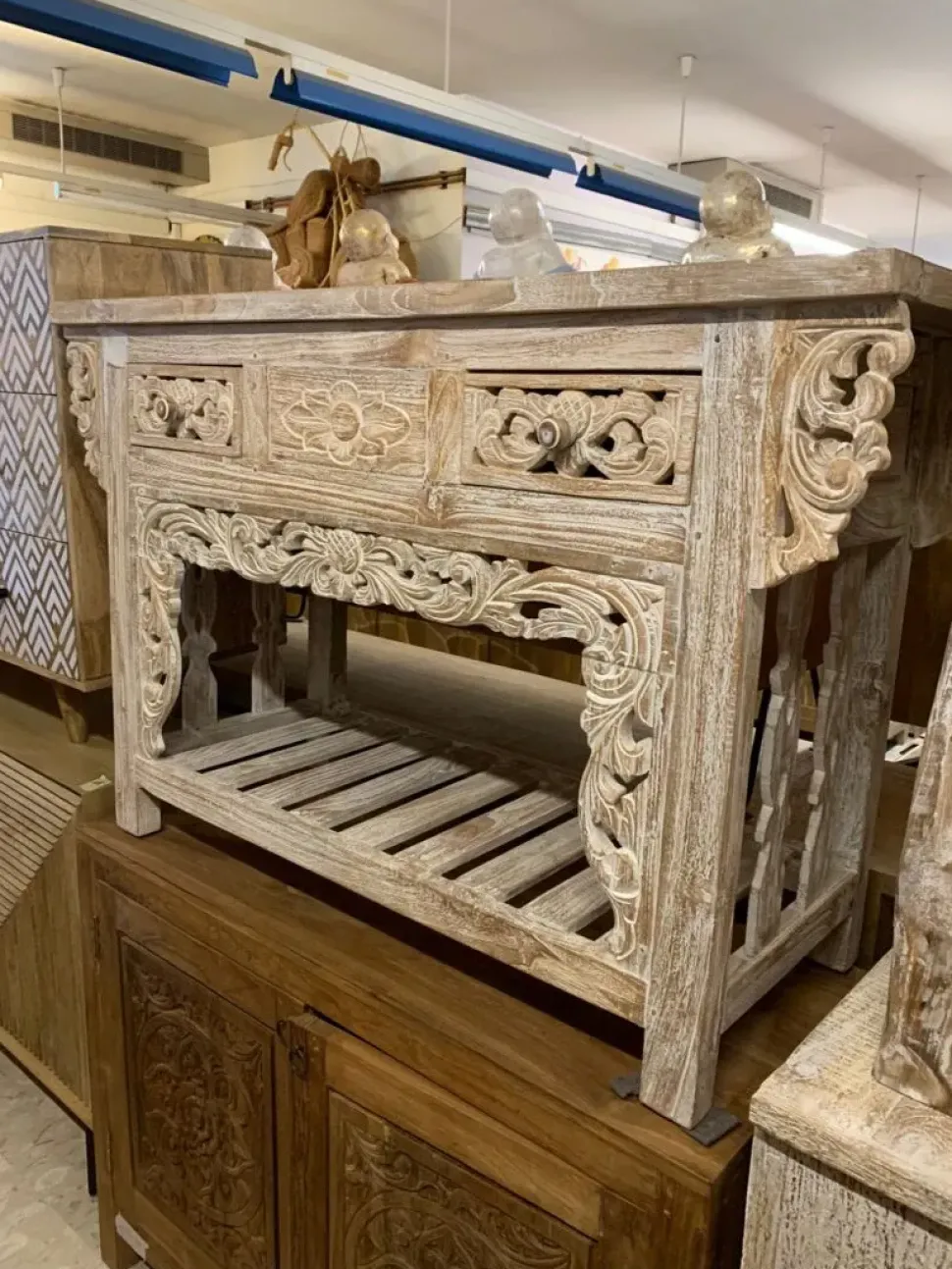 Mobile per la sala da bagno Outlet etnico Consolle bagno teak decapata in Offerta Outlet