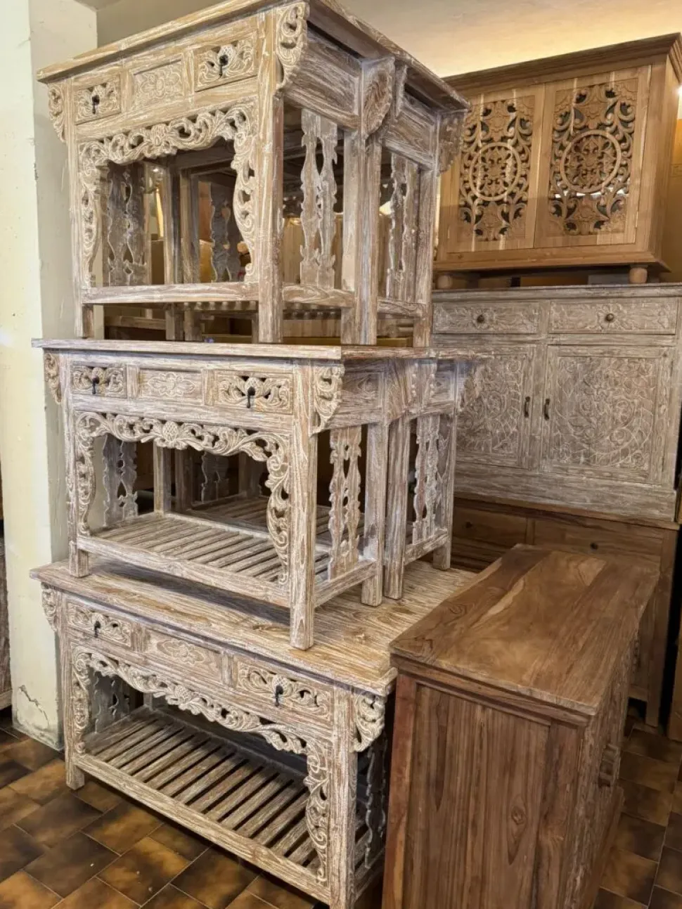 Mobile per la sala da bagno Outlet etnico Consolle bagno teak decapata in Offerta Outlet