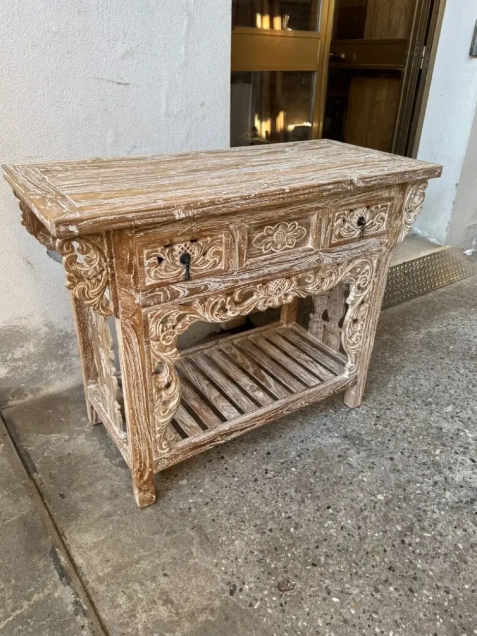 Mobile per la sala da bagno Outlet etnico Consolle bagno teak decapata in Offerta Outlet