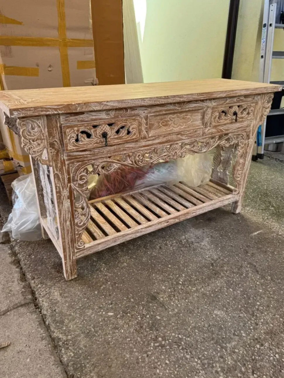 Mobile per la sala da bagno Outlet etnico Consolle bagno teak decapata in Offerta Outlet