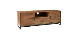 Mobile porta tv Mobile porta tv assemblato etnico in acacia naturale e ferro con 1 cassetto e 2 sportelli  di Outlet etnico con uno SCONTO IMPERDIBILE