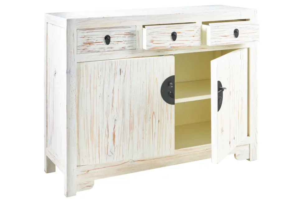 Mobile soggiorno modello credenza china in legno 3 cassetti 2 sportelli white decape' di Outlet etnico a PREZZI OUTLET