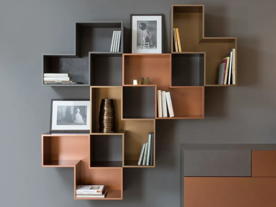 Mobile soggiorno modello Credenza fly deco e mensole cube outlet di Diotti.com scontato -45%