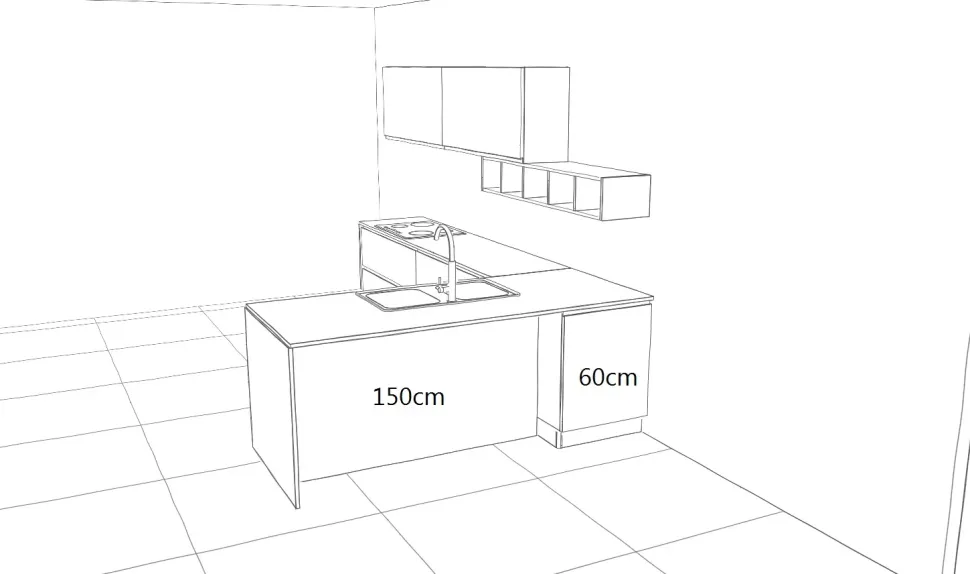 OFFERTA Cucina ad angolo con bancone LINEA di CUCINE STORE (340X215cm)
