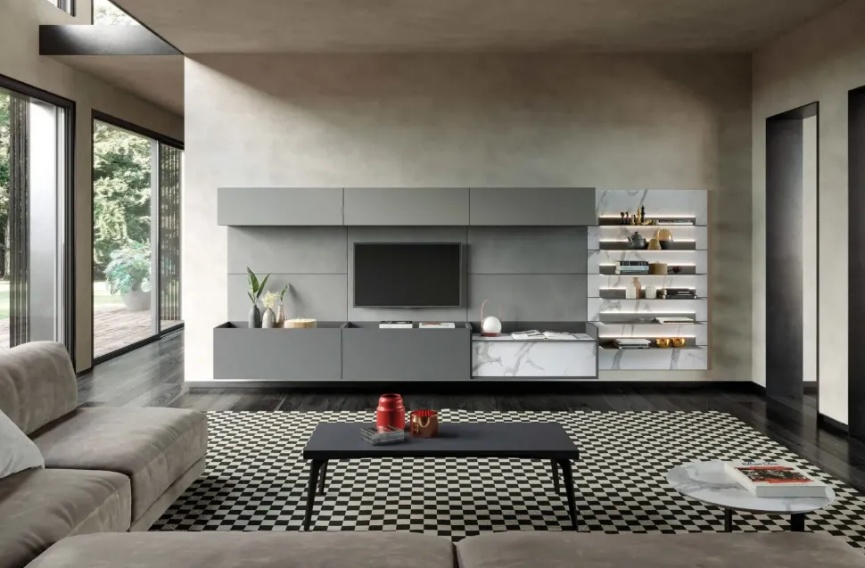 Outlet: soggiorno Story 4 di Astor, laminato materico, skyline 3.0.