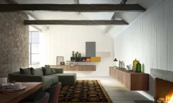 Parete attrezzata Composizione soggiorno laccato e impiallaciato legno di Alf da fre in OFFERTA OUTLET