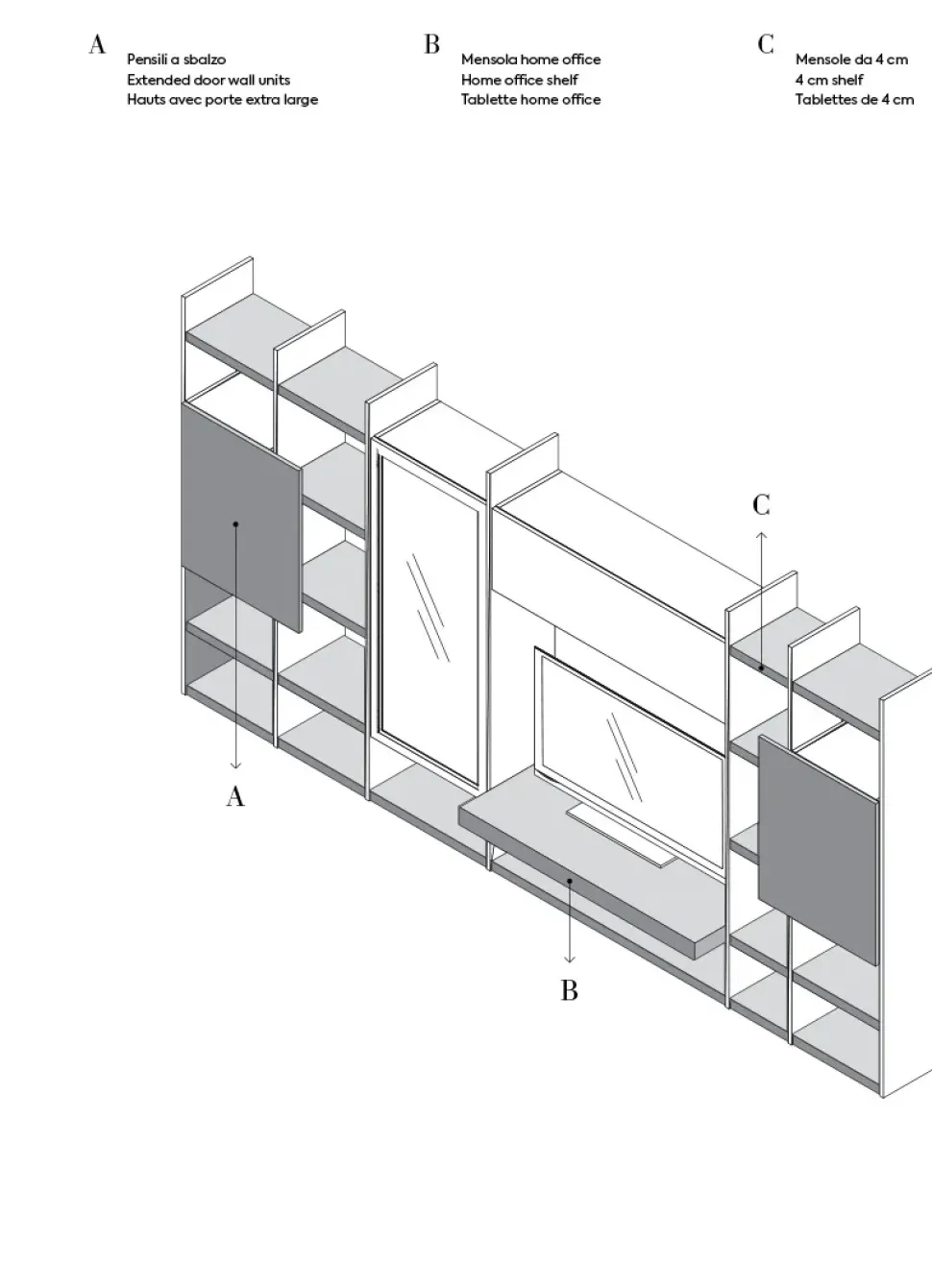 Parete attrezzata Mito 5.0 - qsm611 Imab in stile design a prezzo ribassato