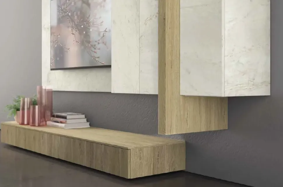 Parete attrezzata Nuovi mondi effetto materico in Offerta Outlet