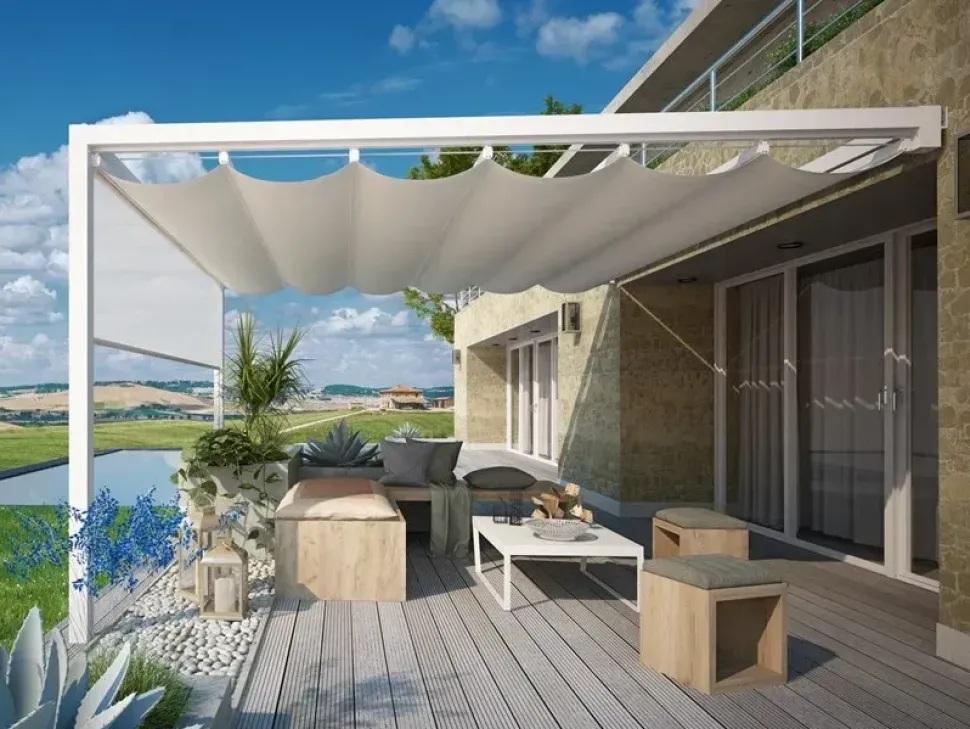 Pergotenda a marchio Artigianale modello Onda 90 waterproof SCONTATA