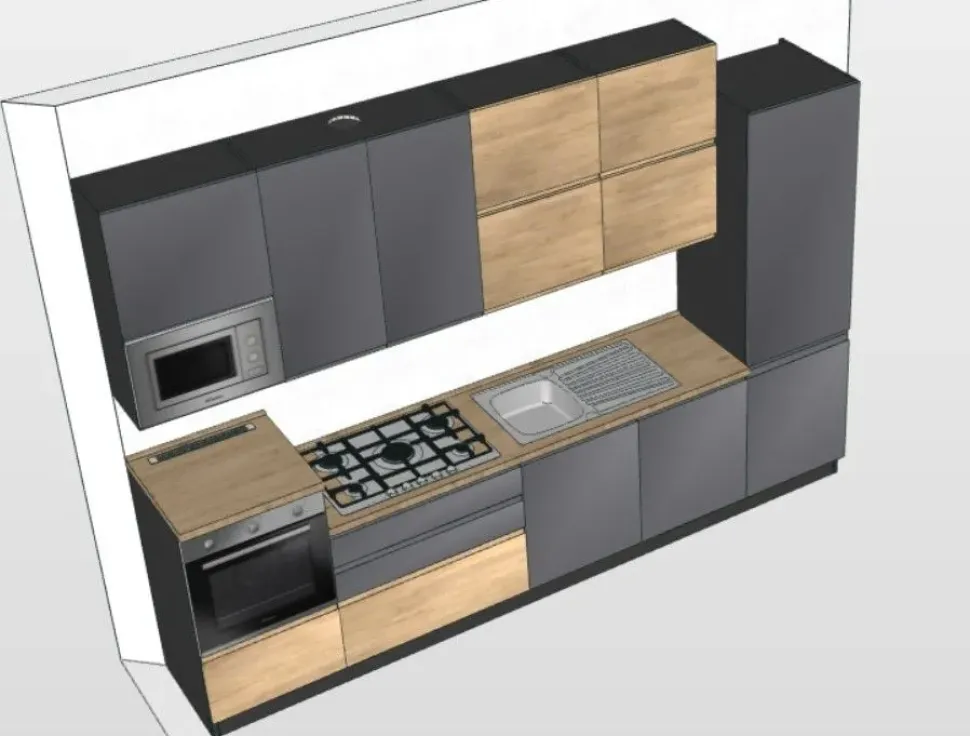 Scopri la cucina moderna rovere chiaro Net a 3400€! New Kelly lineare, un'occasione!