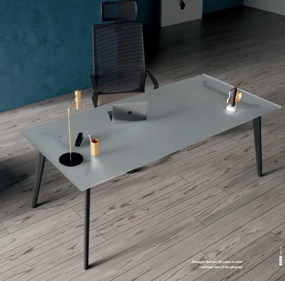 Scrivania direzionale - ufficio completo rhea in vetro Flycom a prezzo scontato