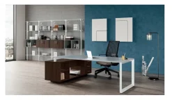 Scrivania direzionale in vetro Postazione ufficio completa stratos plus Flycom a prezzi convenienti