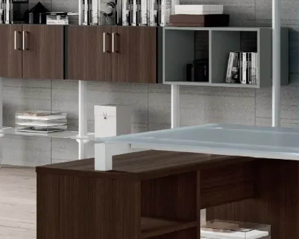 Scrivania direzionale in vetro Postazione ufficio completa stratos plus Flycom a prezzi convenienti