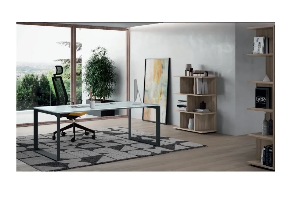 Scrivania direzionale modello E ufficio completo stratos plus in vetro ad un prezzo speciale