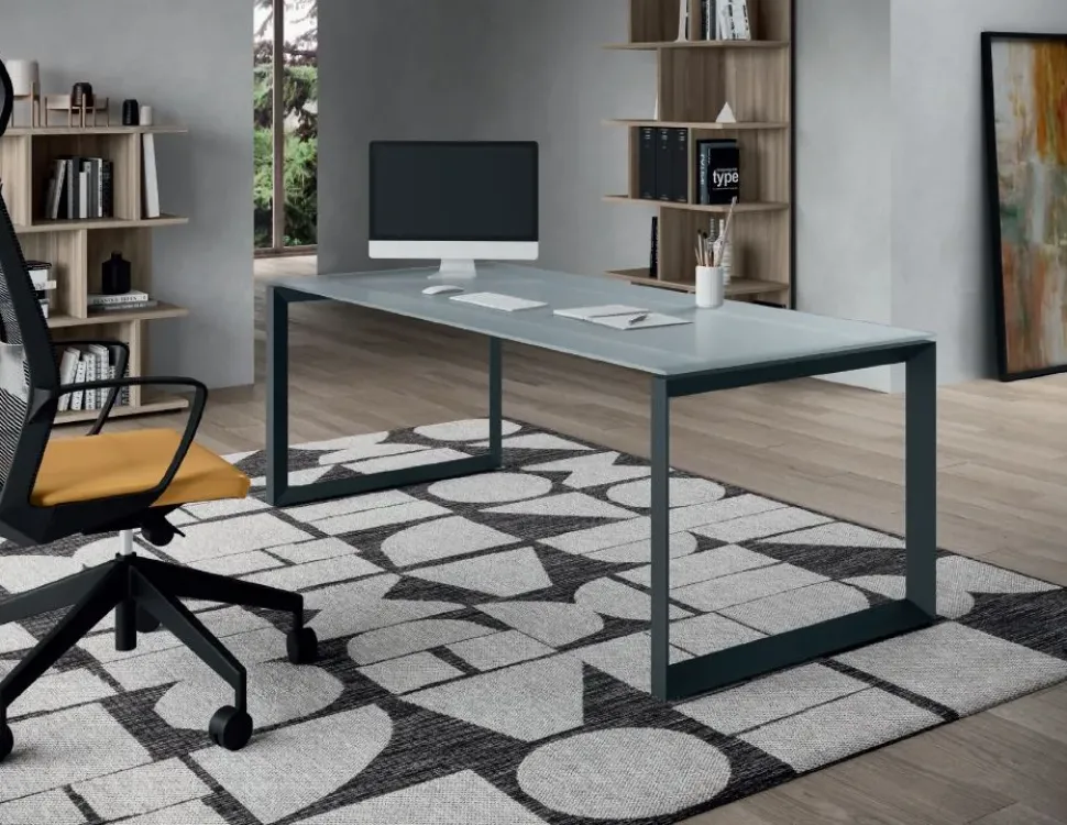 Scrivania direzionale modello E ufficio completo stratos plus in vetro ad un prezzo speciale