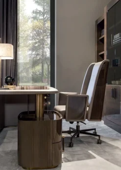 Scrivania Scrivania luxury pelle e ottone  in legno Md work a prezzo Outlet