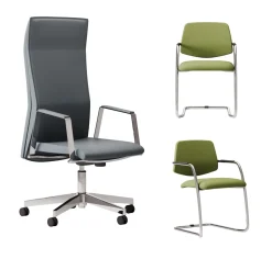 Sedia operativa in ecopelle Athena direzionale + 2 sedie slitta Las mobili con forte sconto