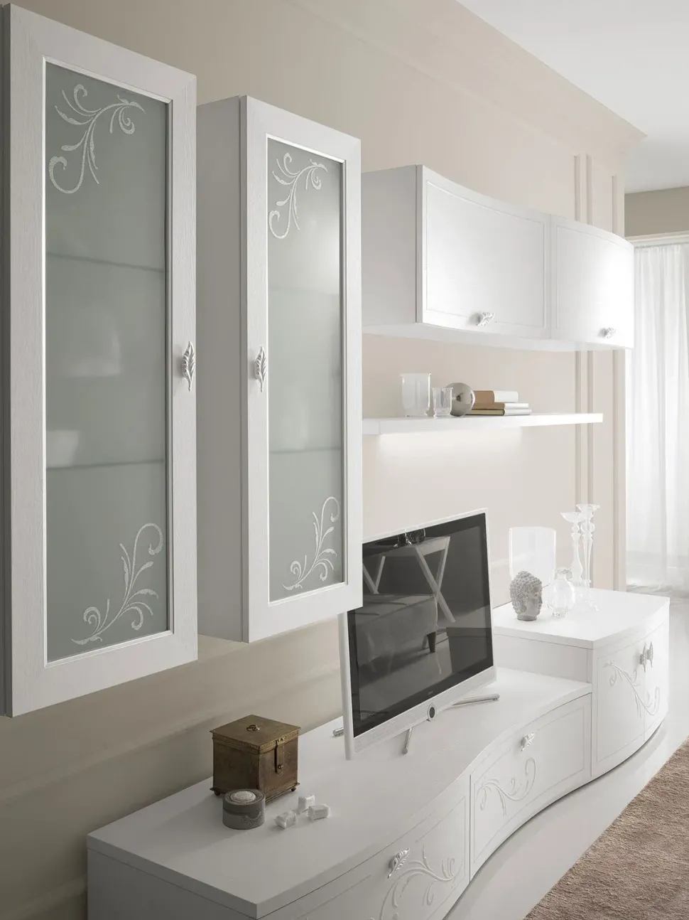 Soggiorno completo modello Soggiorno bianco frassinato di Md work a prezzo Outlet