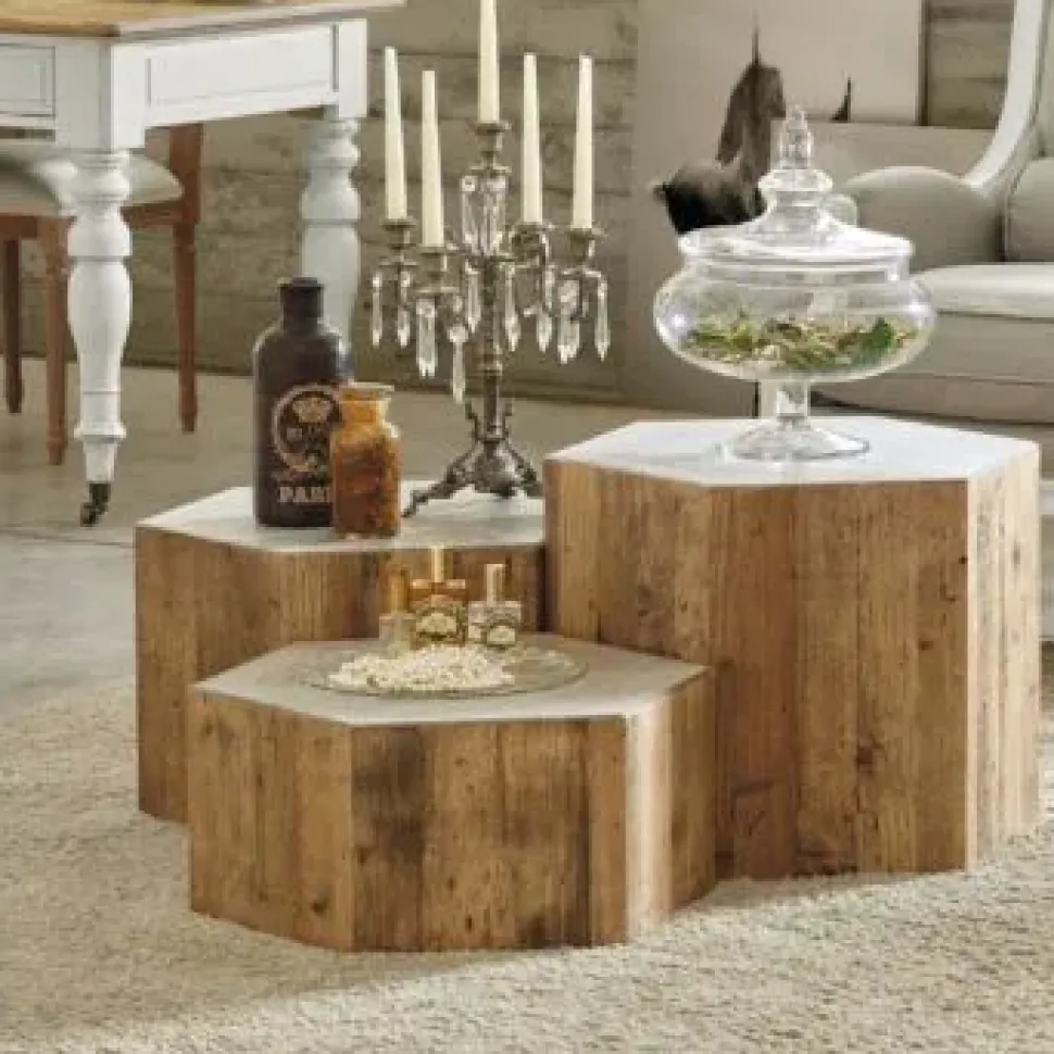 Tavolino in stile design modello Db004447 set di tre tavolini esagonali di Dialma brown a prezzi imbattibili